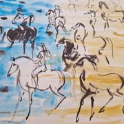 Hassan El Glaoui (1924-2018) - Watercolor on paper "Riders on the beach" - Signed