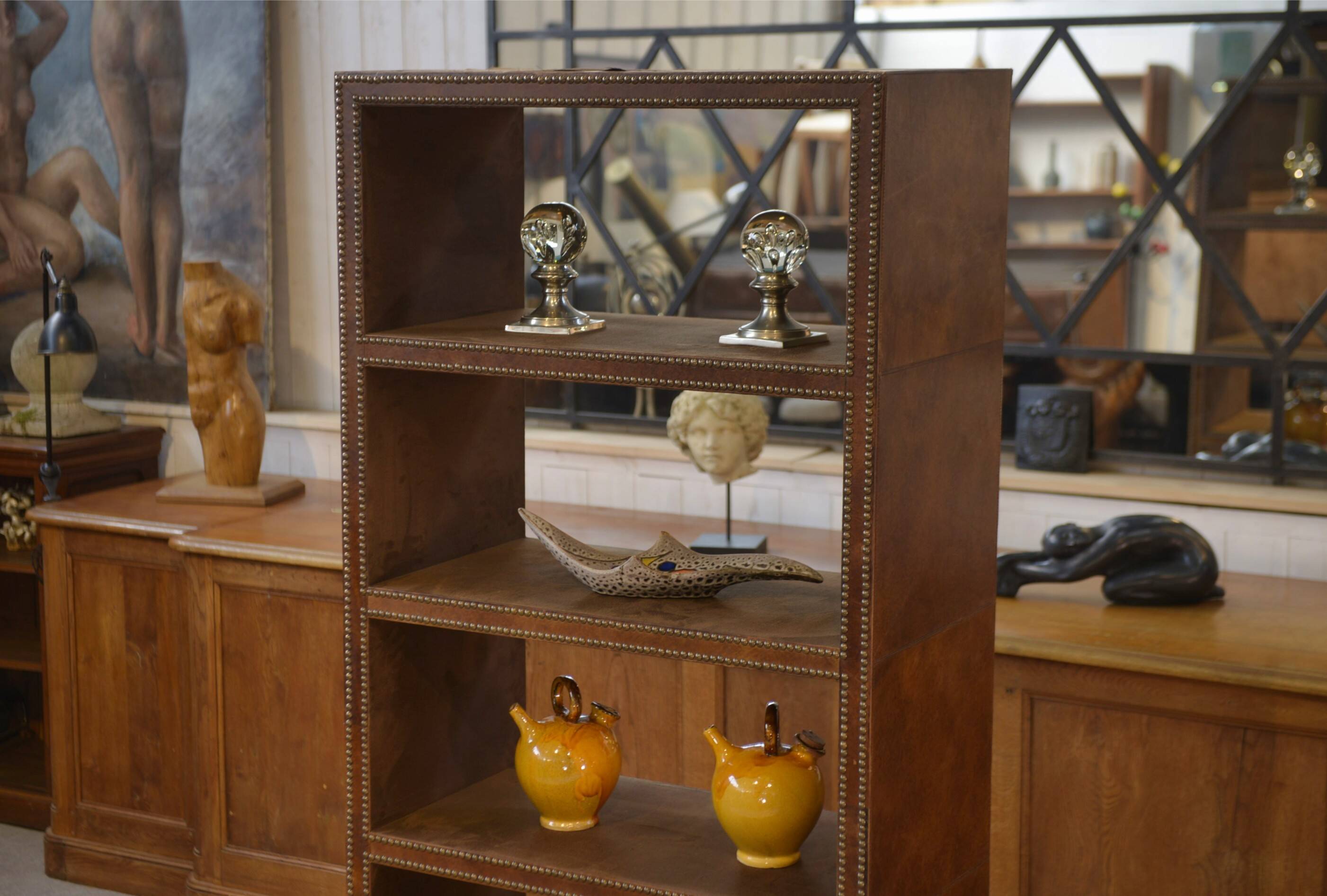 Studded faux leather shelf