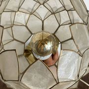 Brass lamp, metal and mother-of-pearl