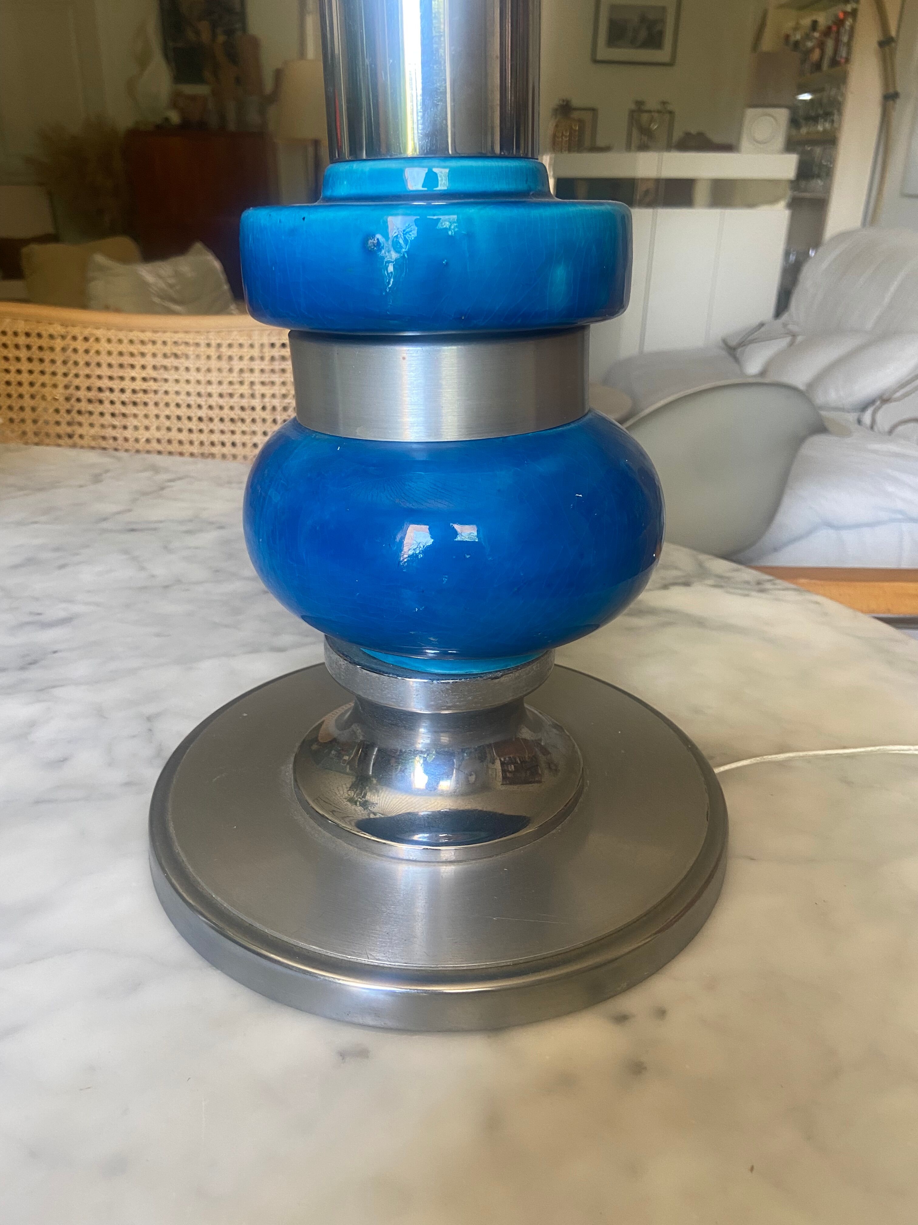 Lamp foot in ceramic and chrome 70s