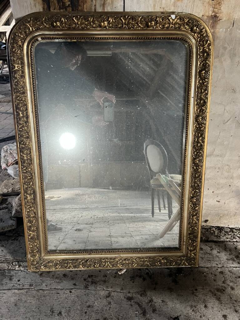 Antique fireplace mirror, gilded stucco frame, 19th century