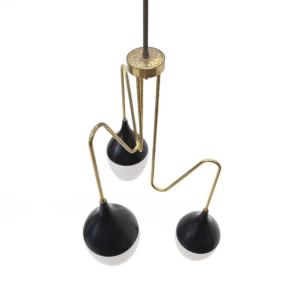 Brass chandelier with 3 pendants, 1950s