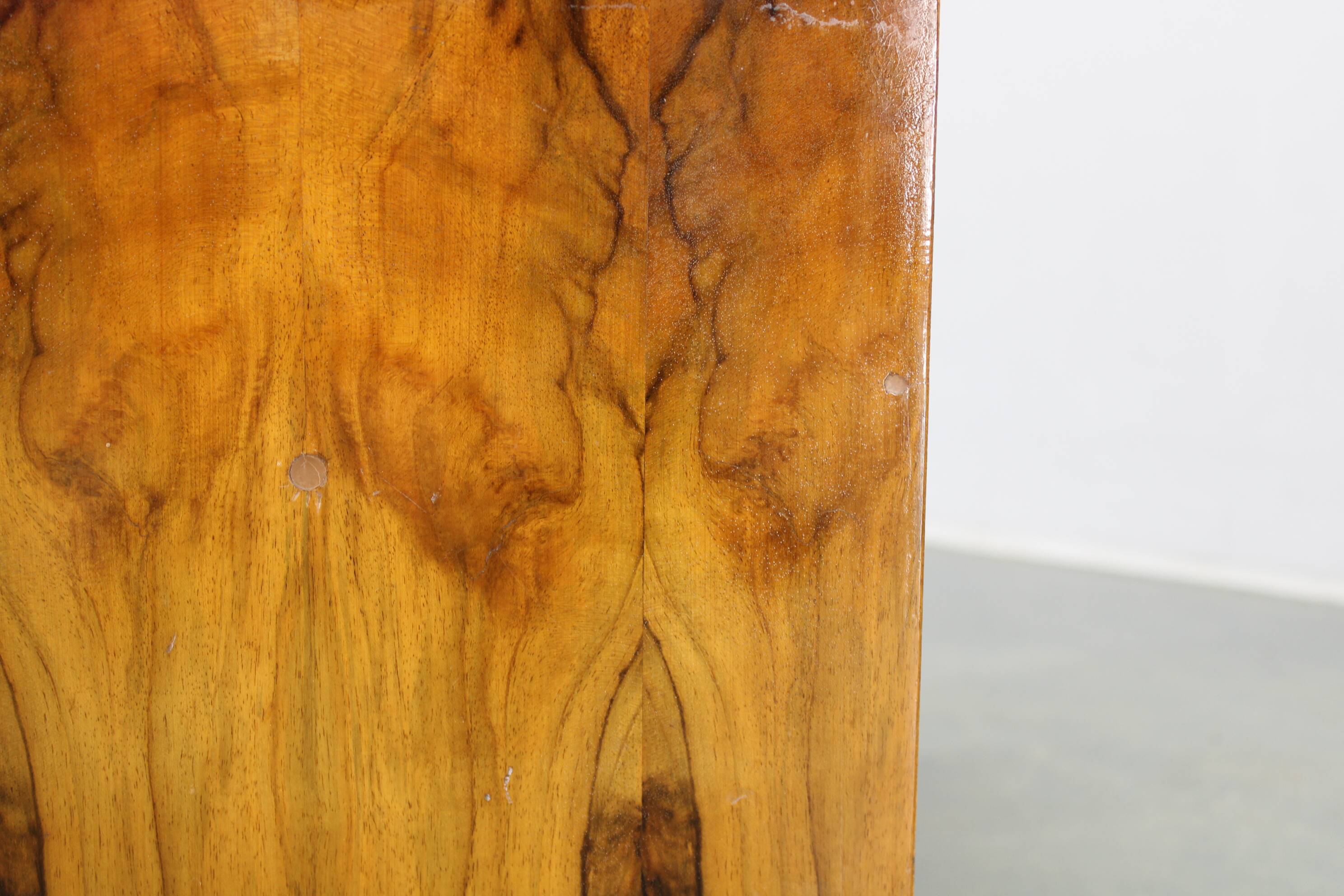 Art Deco walnut nightstand with black opaxite glass, Czechoslovakia 1930s