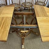 Set of table and 4 chairs in bamboo and rattan, 1960