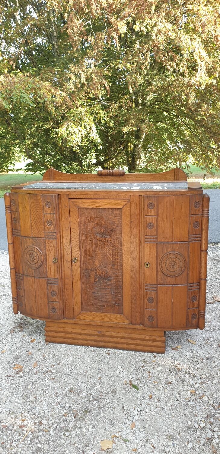 Art deco oak and marble sideboard