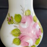 Vase Napoleon III in white opaline with floral decoration with gilding