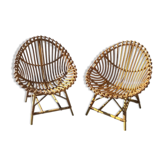 Italian Rattan Chairs from Vittorio Bonacina, 1950s, Set of 2