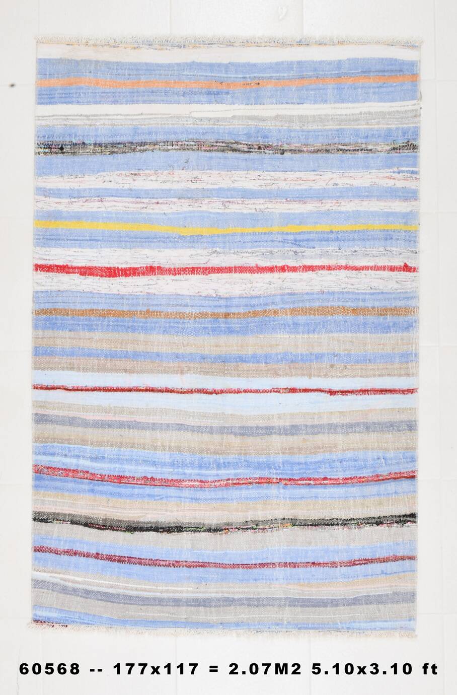 Tapis Kilim à rayures bleu clair 4x6, 117x177 cm