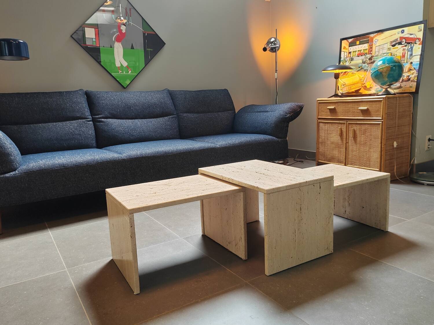 1980 Tables gigognes en travertin