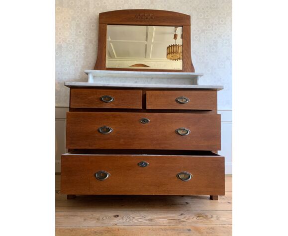 Wooden Chest Of Drawers With Marble Top, Chest With Mirror On Top