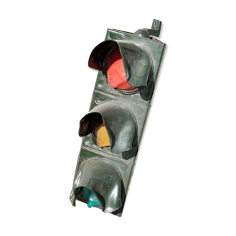 Vintage 1990 traffic light in green plastic and metal - Projector lamp