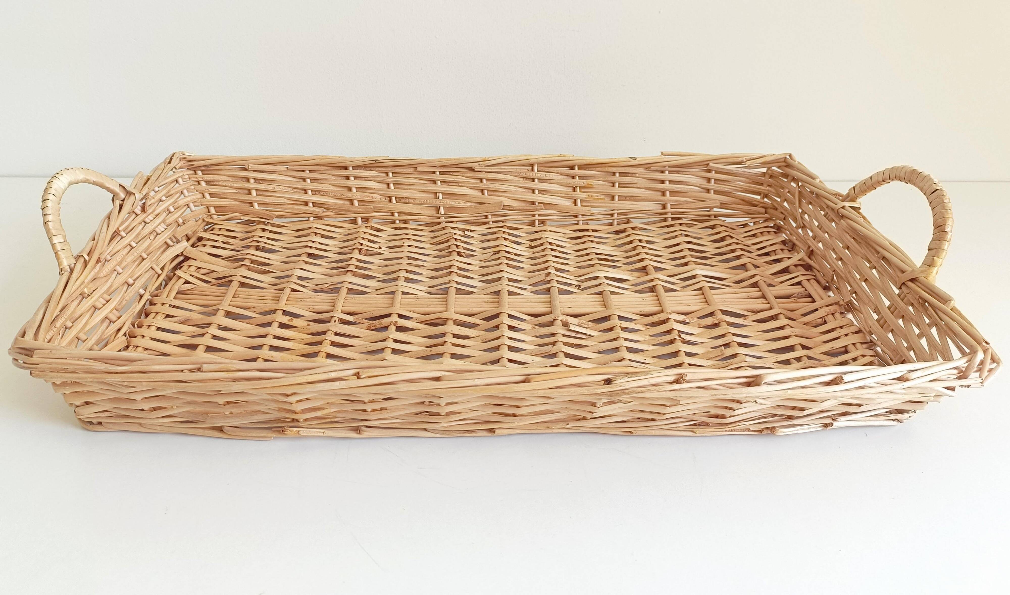 French Provence Large Wicker Basket Tray, Handwoven in France, Late 20th-C