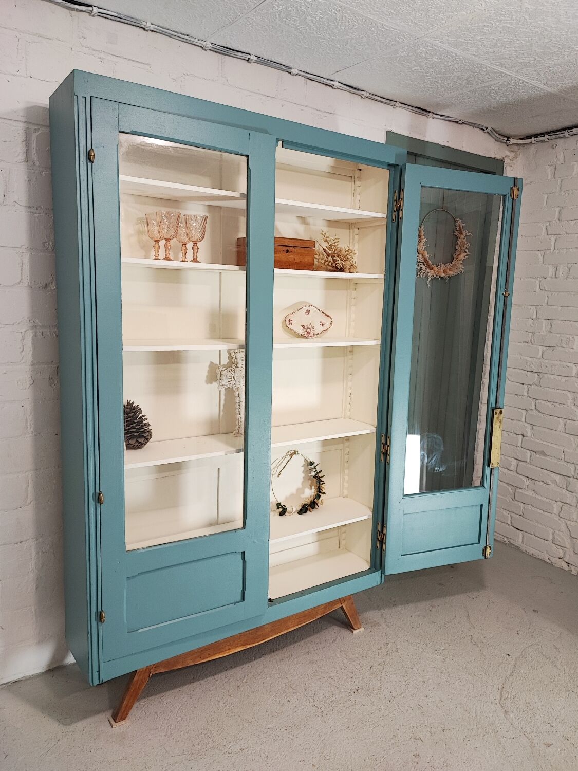 Blue vintage bookcase