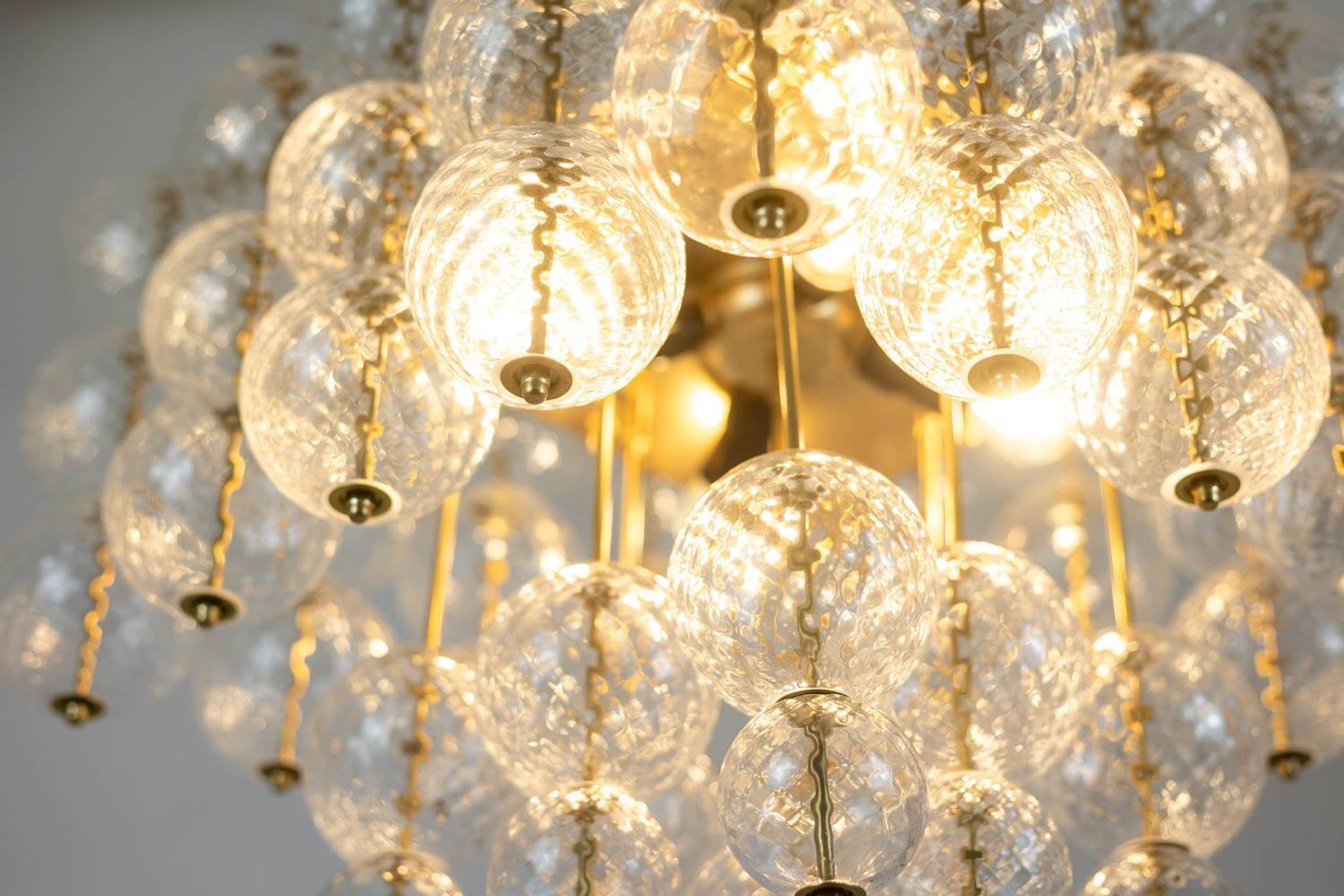 Kamenický Šenov. Glass blown chandeliers and gilded brass. 1970s.
