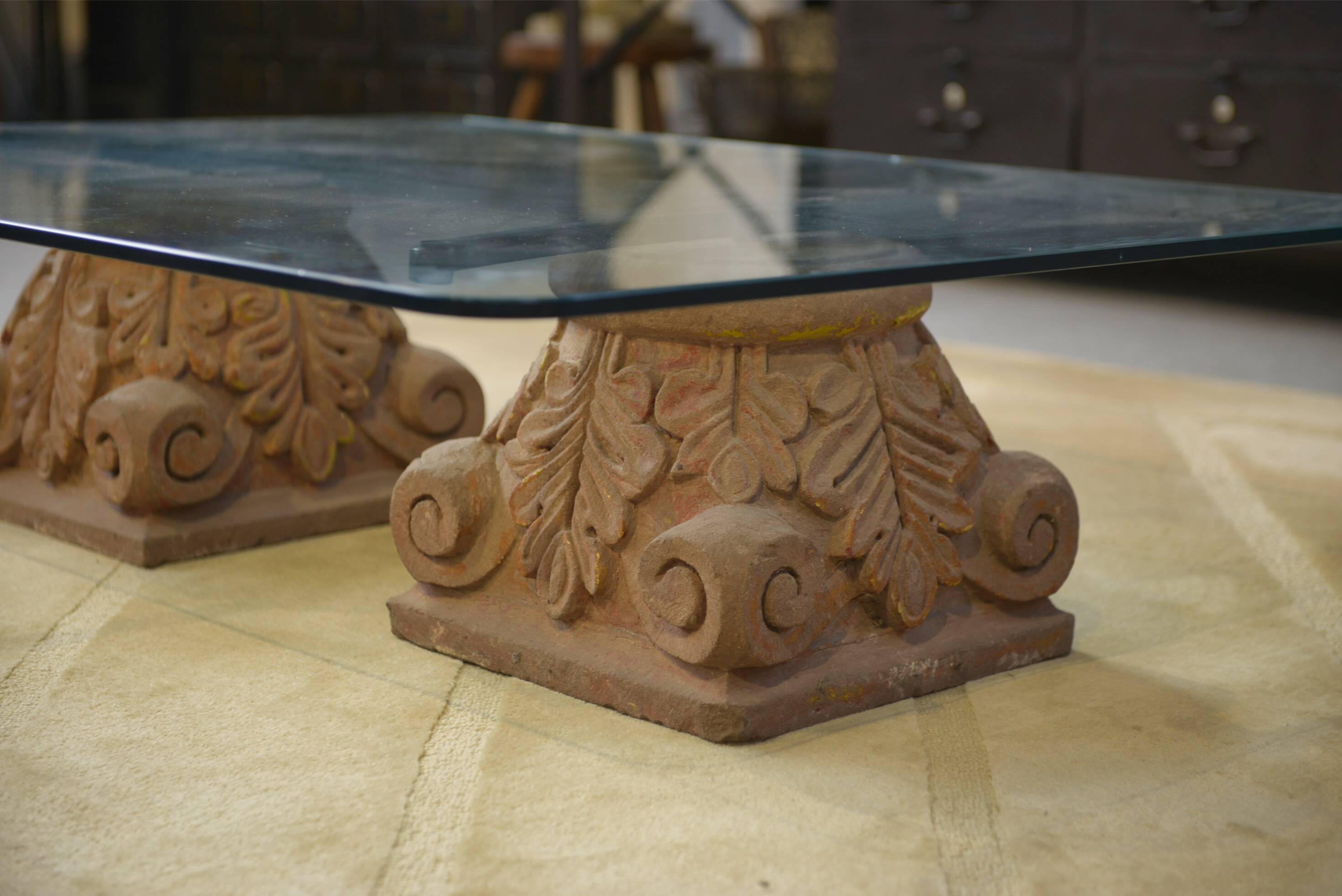 1960s stone and glass pedestal coffee table