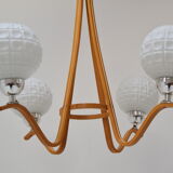 Mid-Century wood chandelier /dřevo Humpolec, 1970's.