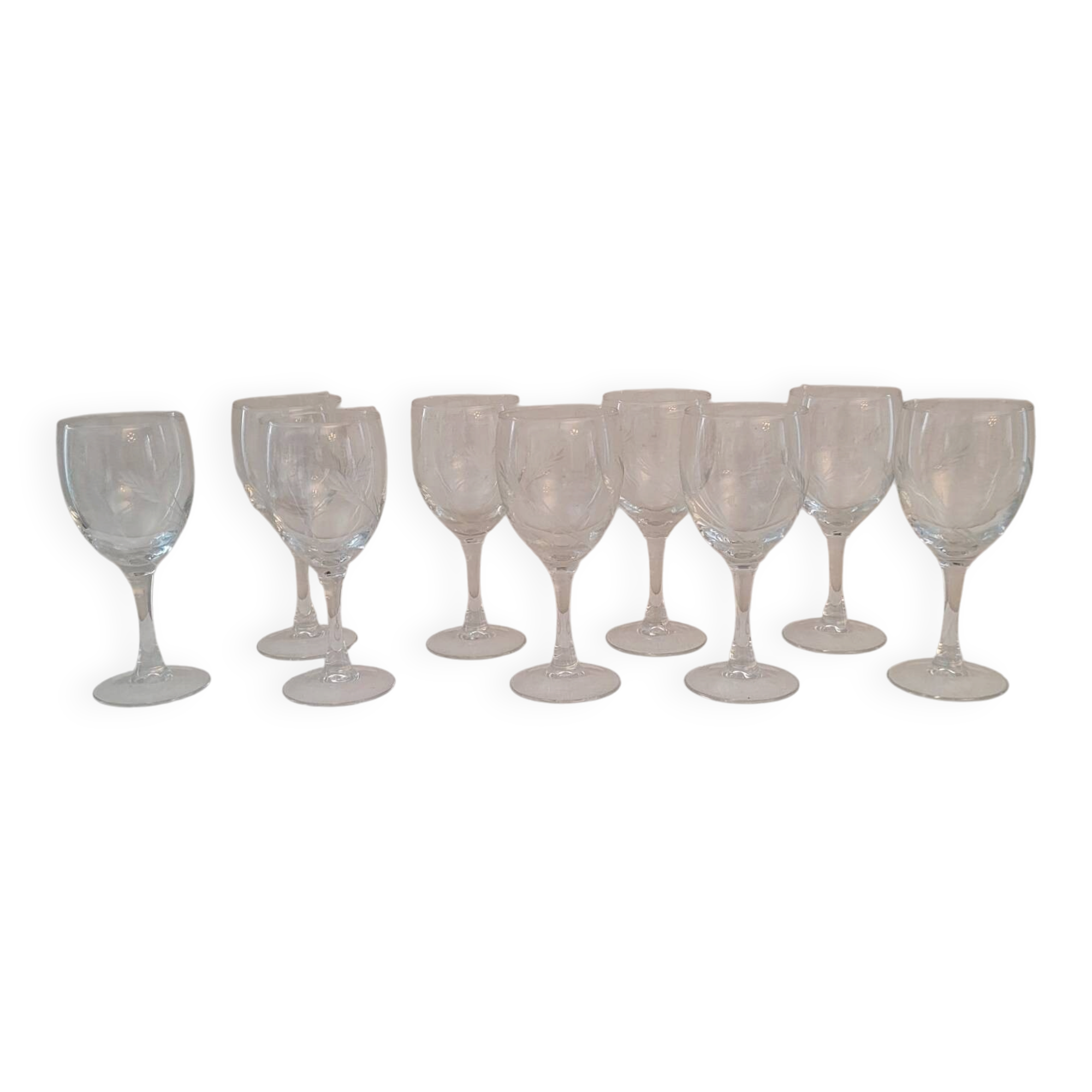 9 Verres à Pied Vintage Épi de Blé Ciselé