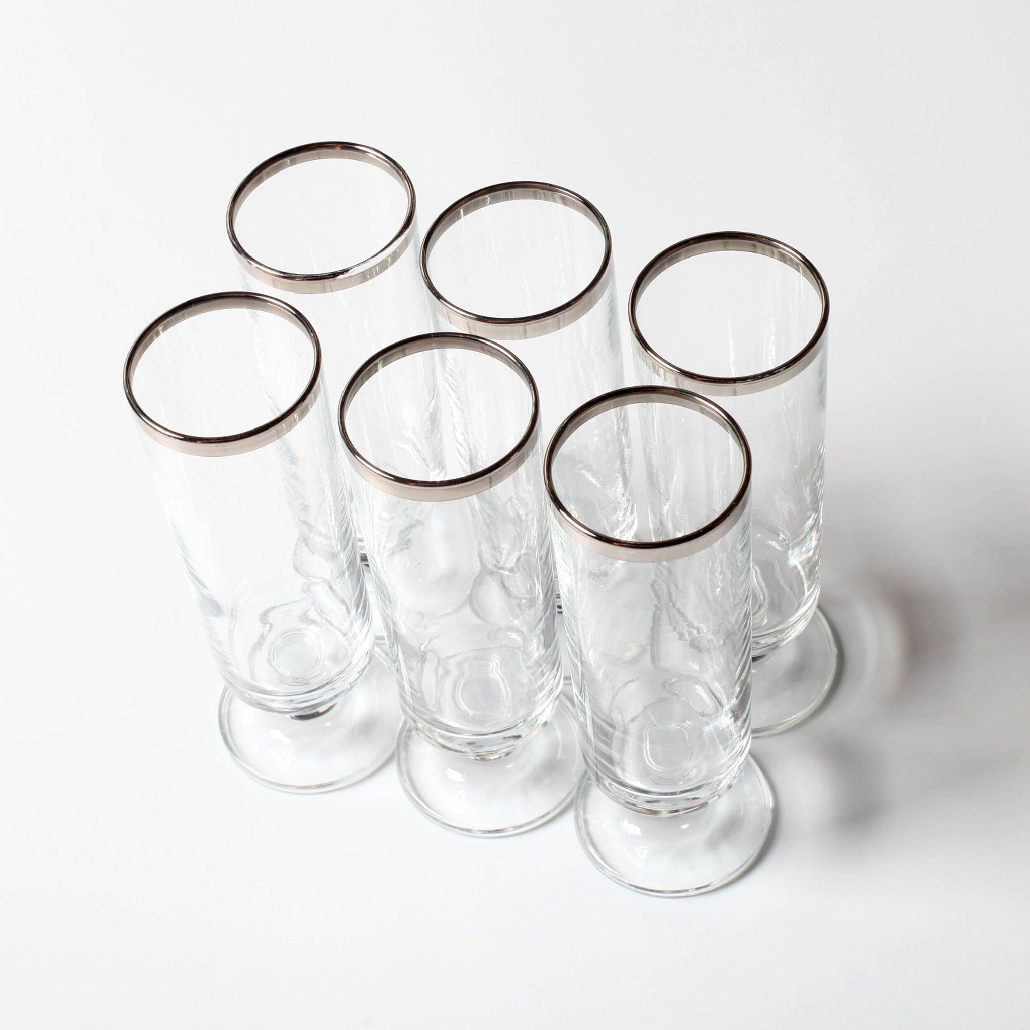 Set of 6 Vintage Italian Clear Wine Glasses Silver Rim Mid-Century Stemware