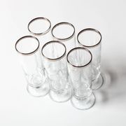 Set of 6 Vintage Italian Clear Wine Glasses Silver Rim Mid-Century Stemware