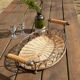 Rattan and silver metal tray with handles - vintage