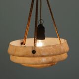 Vintage soft pink marbled glass Art Deco design pendant lamp