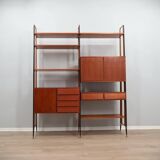 Mid century modular teak bookcase with bar unit, Italy 1950s