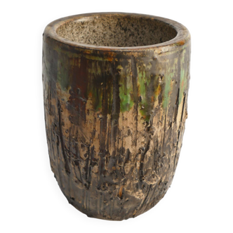 Unique Scandinavian Modern Brutalist Stoneware Vase by Tilgmans, Sweden 1960s