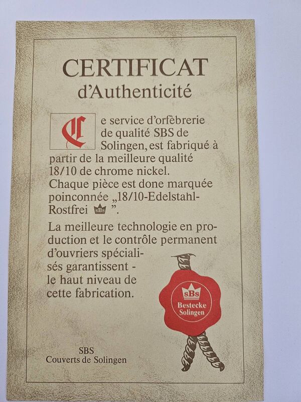Ménagère de Luxe SBS Solingen- Modèle 4900 Munchen- 70 pièces- Or 23/24 car