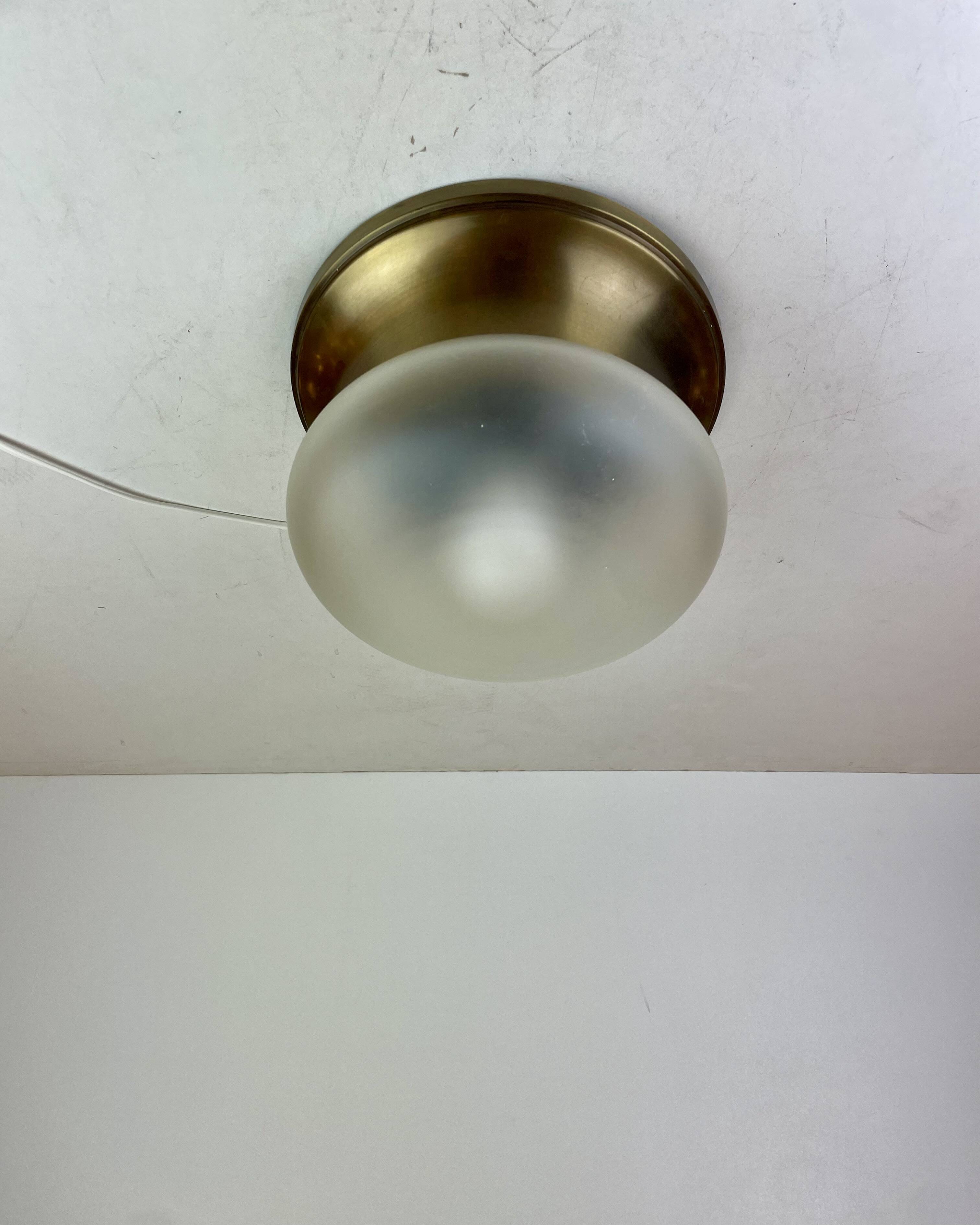 Brass & Murano Glass Ceiling Lamp, Italy, 1960s