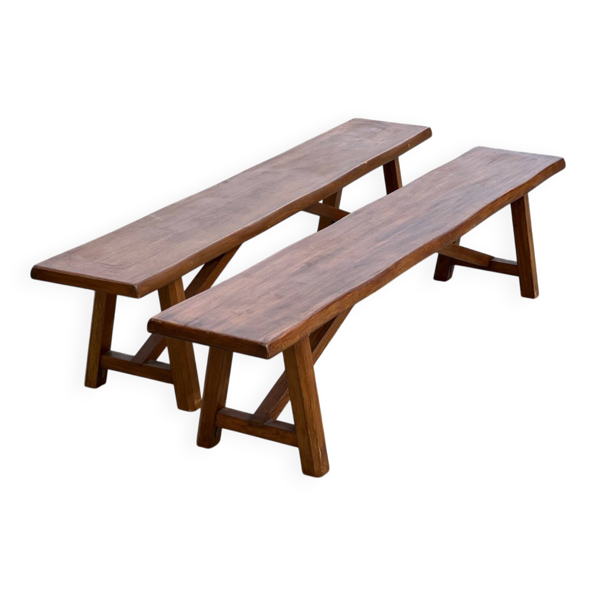 Pair of vintage solid wood benches from the 1960s.
