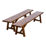 Pair of vintage solid wood benches from the 1960s.