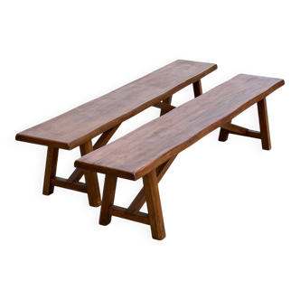 Pair of vintage solid wood benches from the 1960s.
