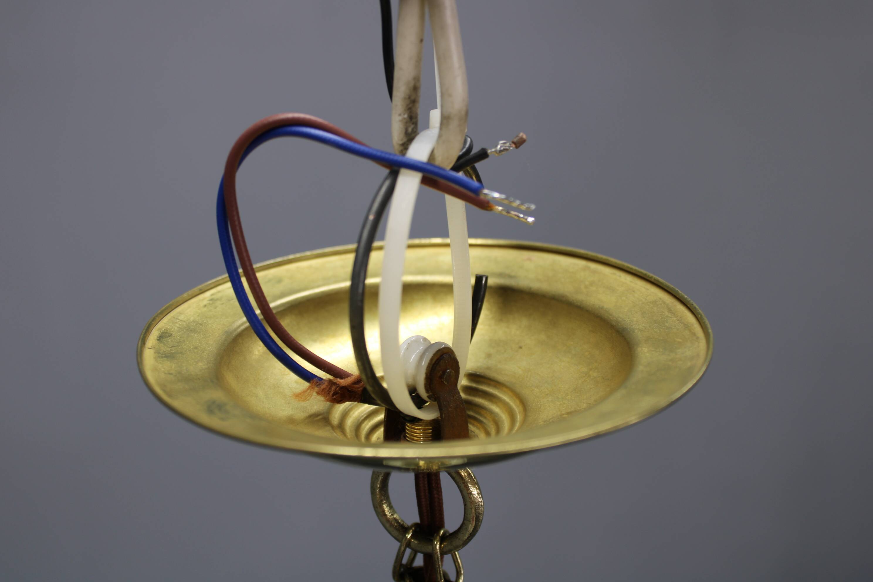 Pair of 1930s Peter Behrens Luzette pendants in opaline glass and brass
