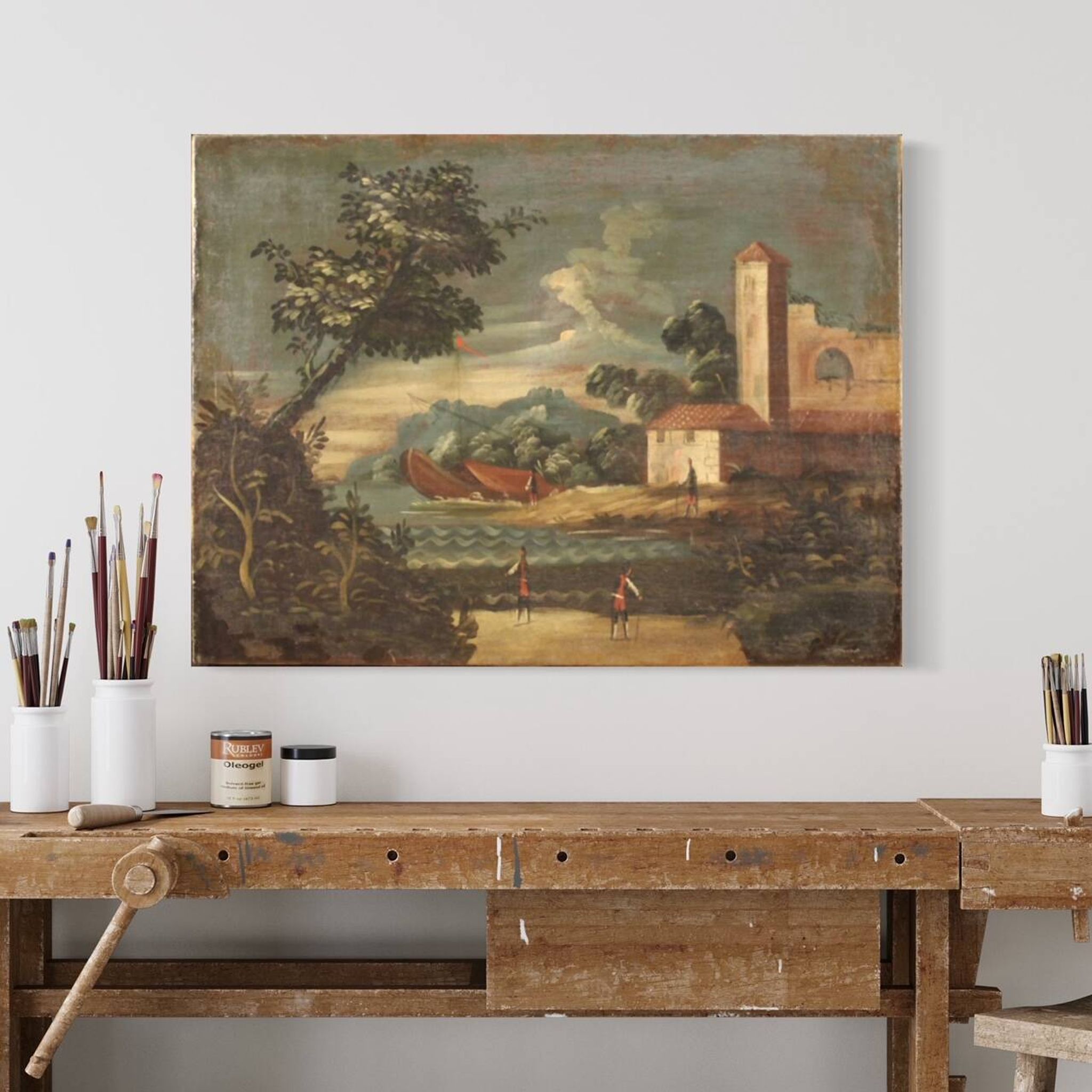Peinture de paysage marin italienne du XVIIIe siècle.