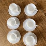 Espresso coffee cup service, Nestlé promotional items, in white glass.