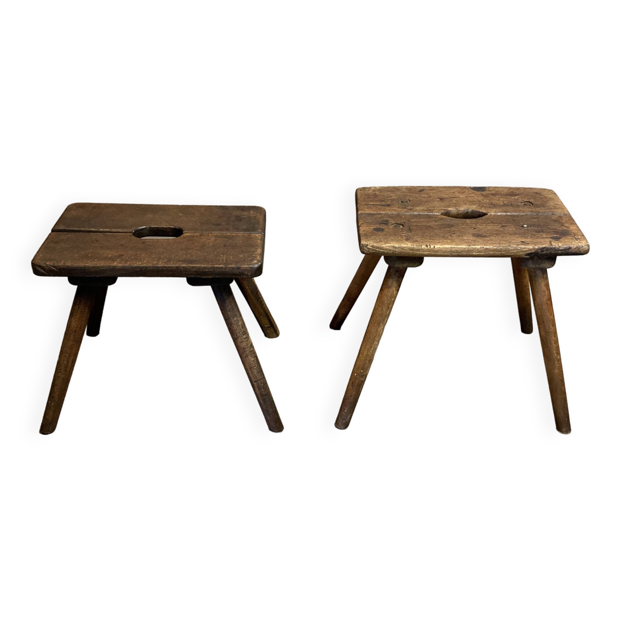 Pair of period stools in solid oak.