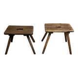 Pair of period stools in solid oak.