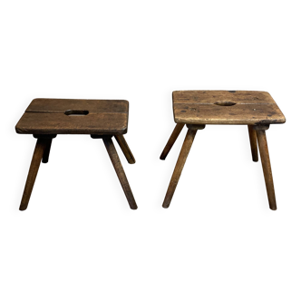 Pair of period stools in solid oak.