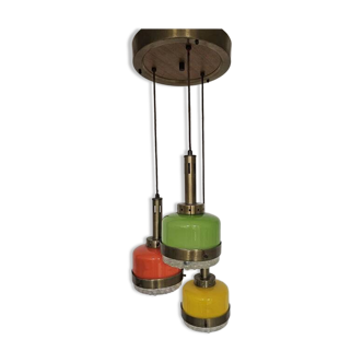 Rare pendant lamp from Italy in 3 colours of glass attributed to Stilnovo