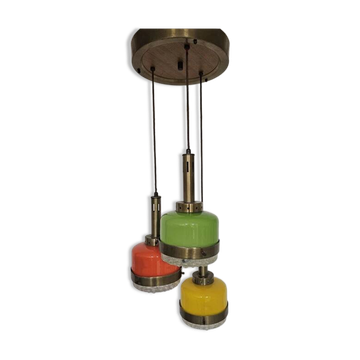 Rare pendant lamp from Italy in 3 colours of glass attributed to Stilnovo