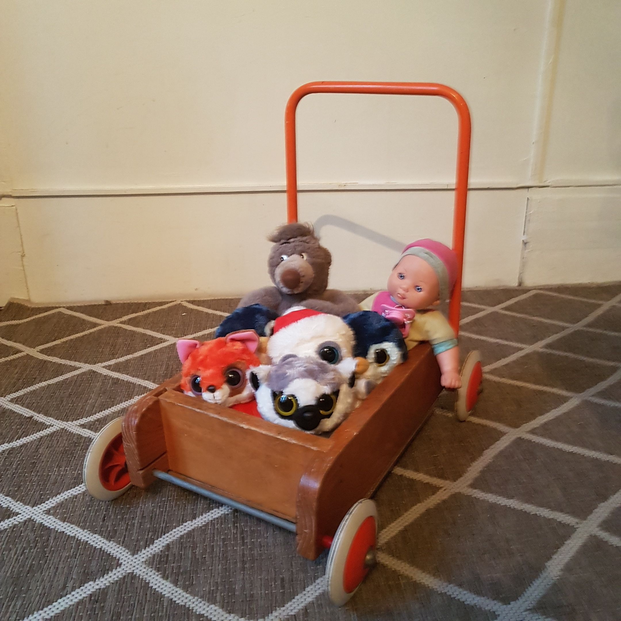 Market toys vintage tray cart wood and orange