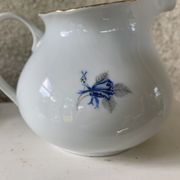 Coffee service in white porcelain pattern pink blue art deco
