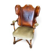 Rare leather and oak wing chair designed by Theo Ruth for Artifort / f 297 from 1949