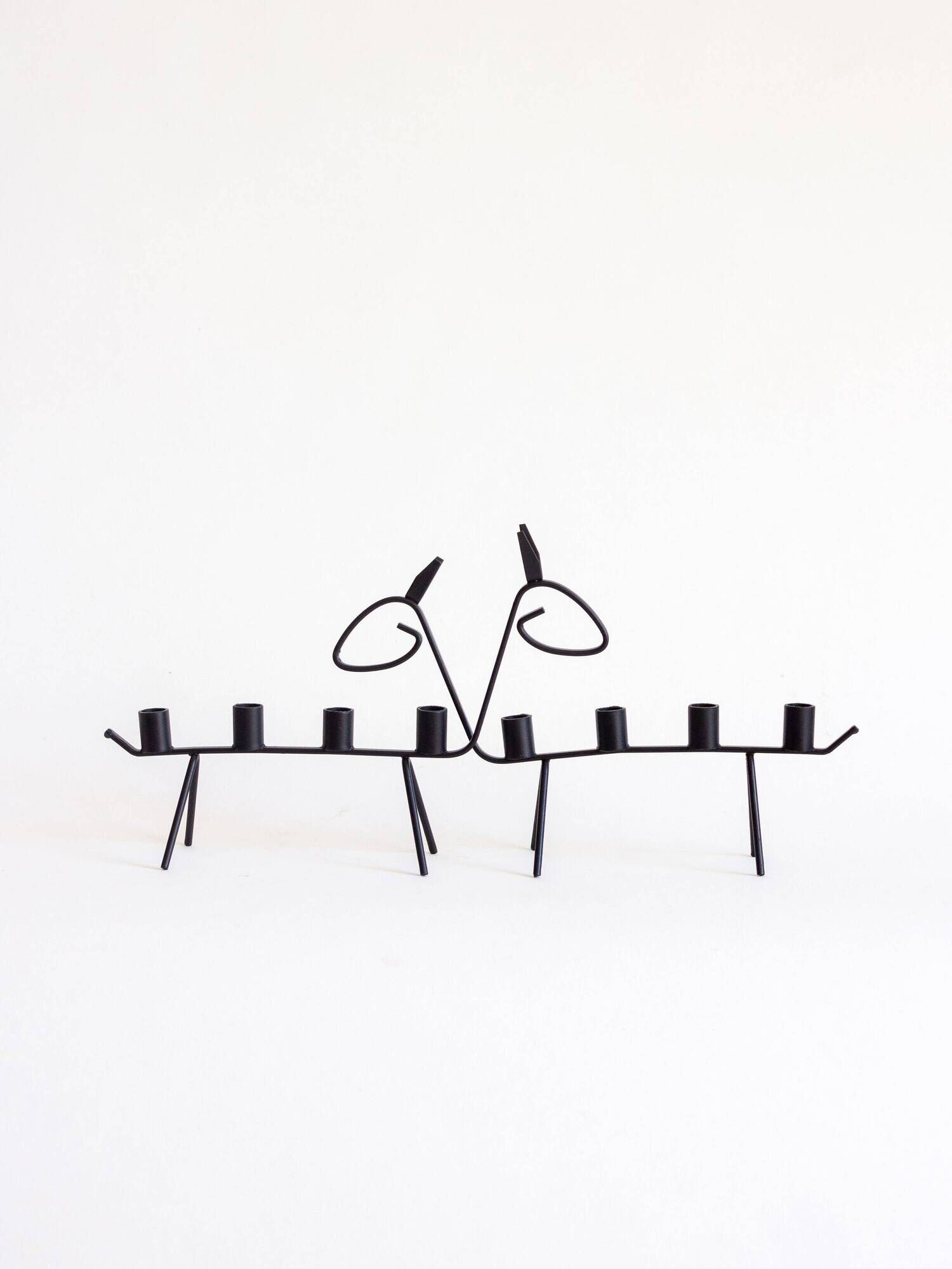 Pair of two zoomorphic wrought iron candlesticks with 4 lights, 1960s