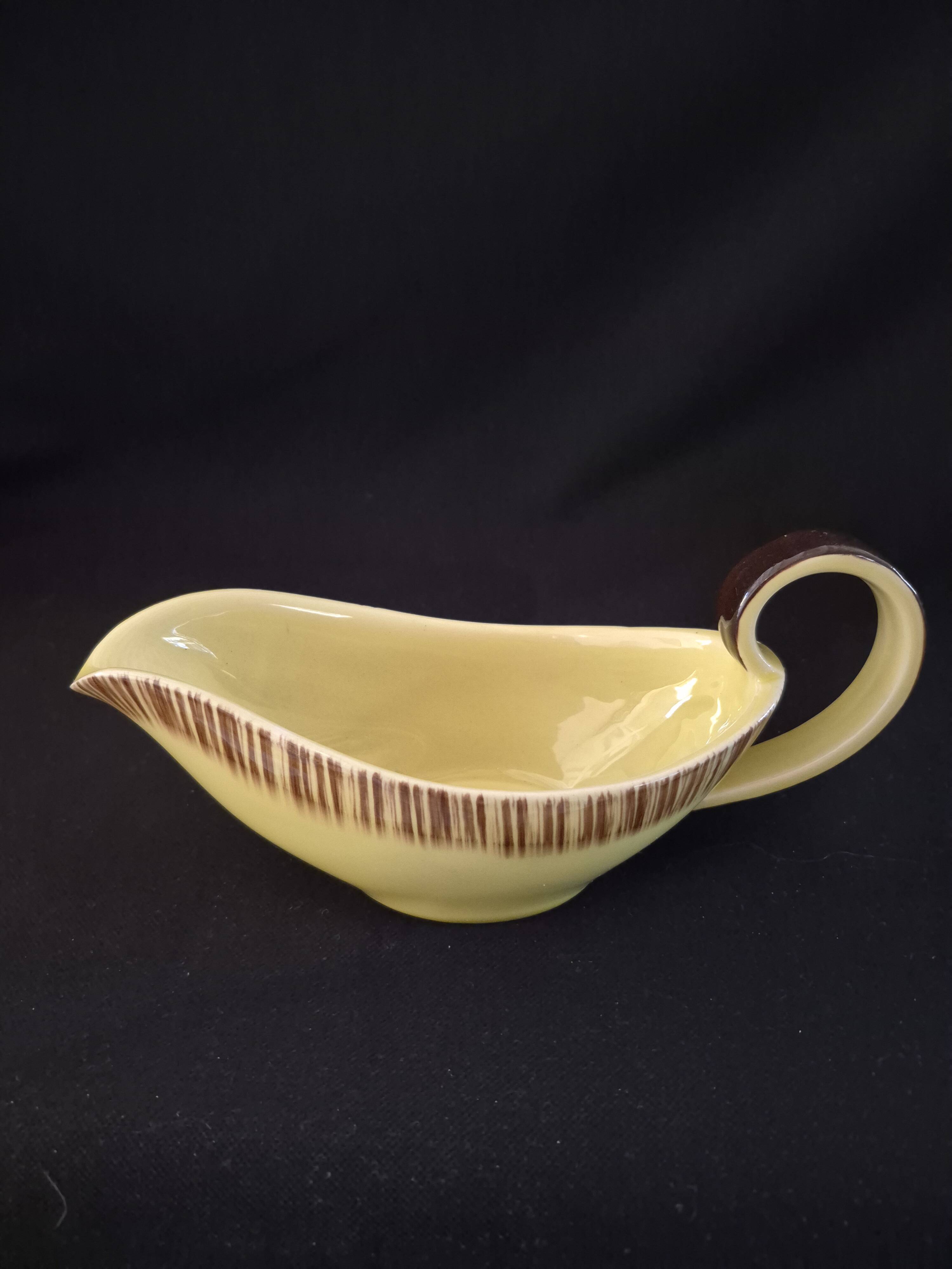 Saint Clément yellow and brown earthenware sauce boat A083