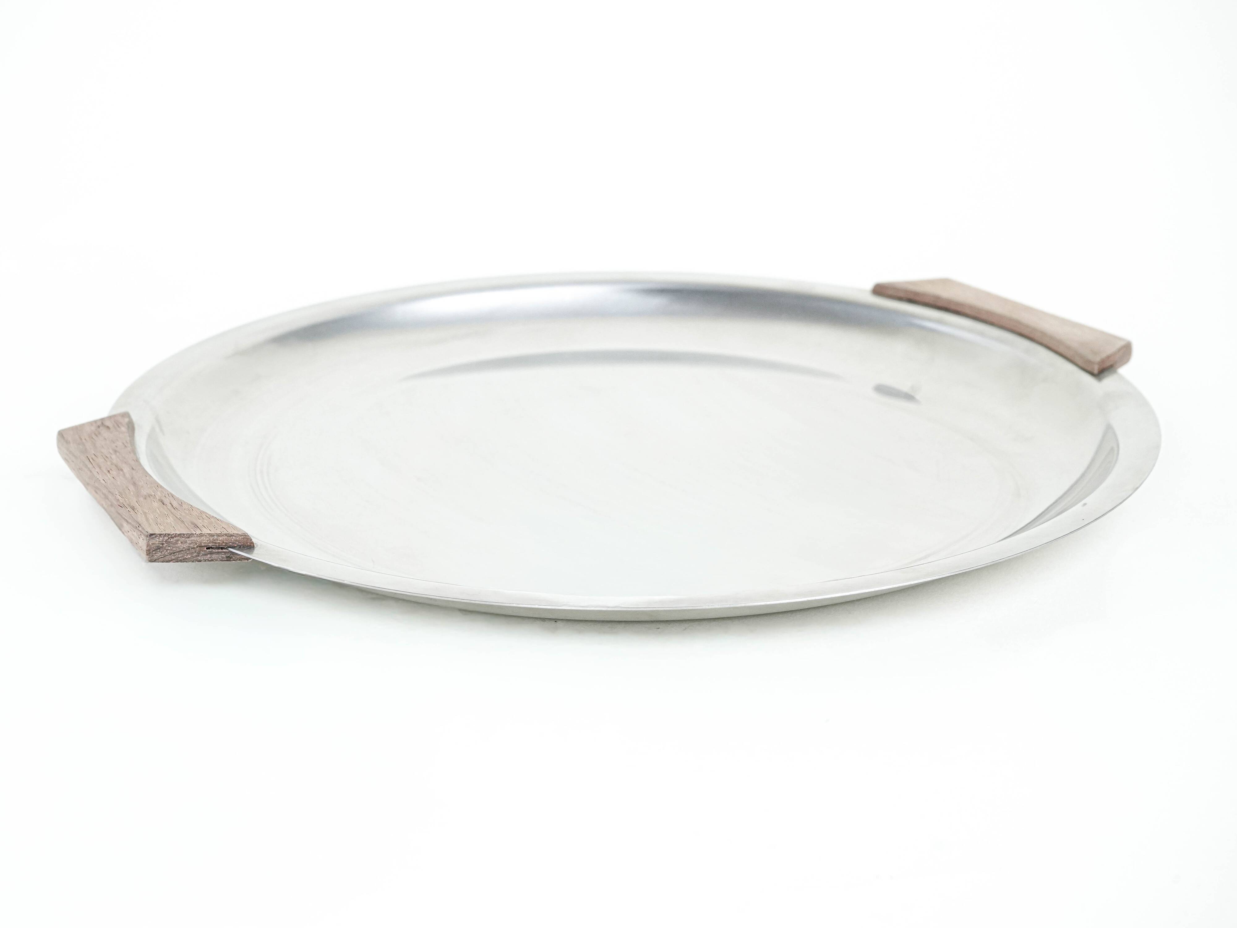 Round stainless steel tray, Danish design, 1970s, made in Denmark