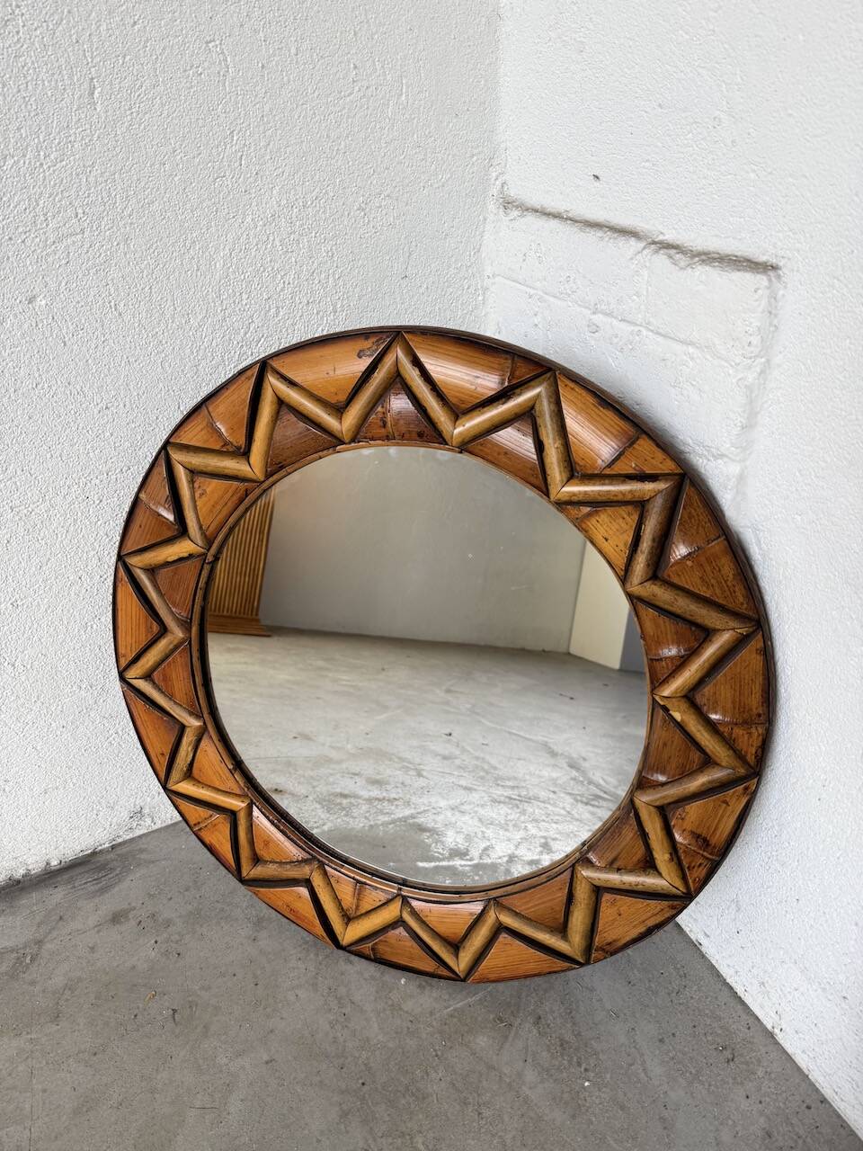 Round rattan mirror 1980