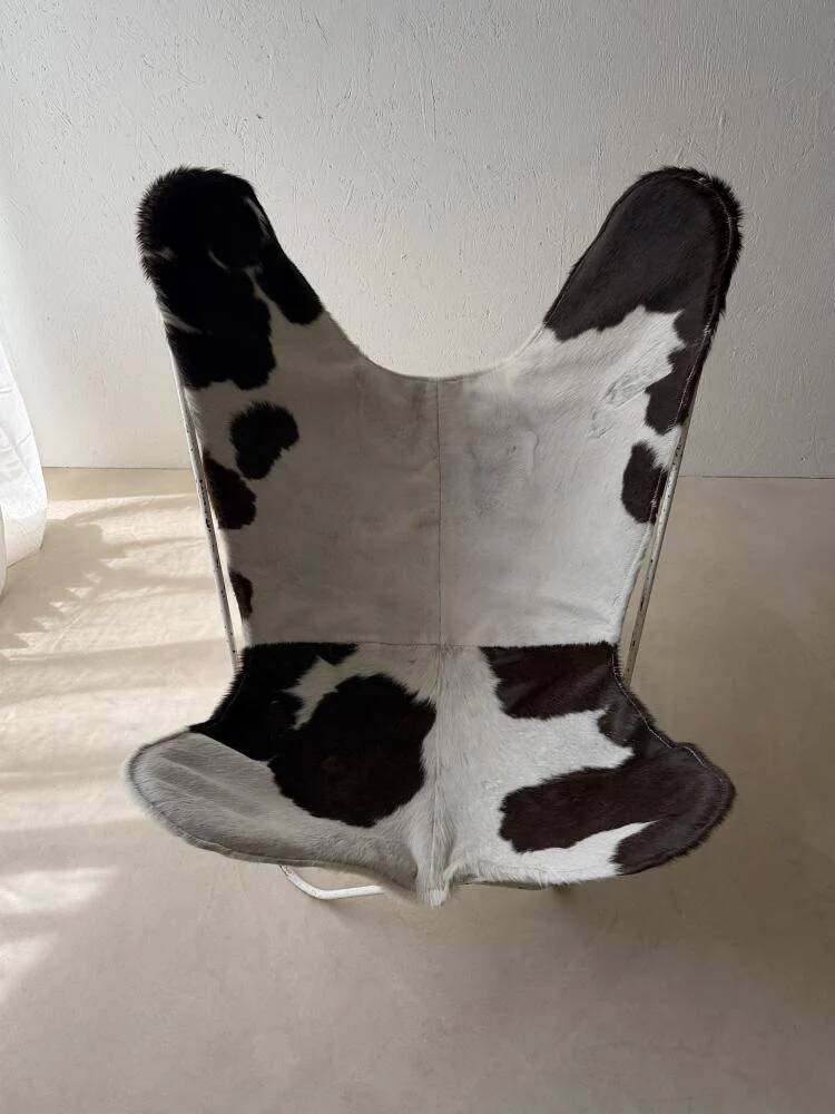 Fauteuil papillon vintage en cuir de vache des années 1970