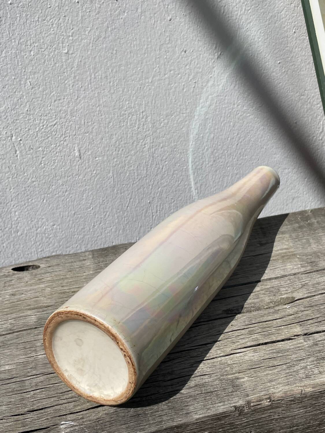 Iridescent white ceramic vase
