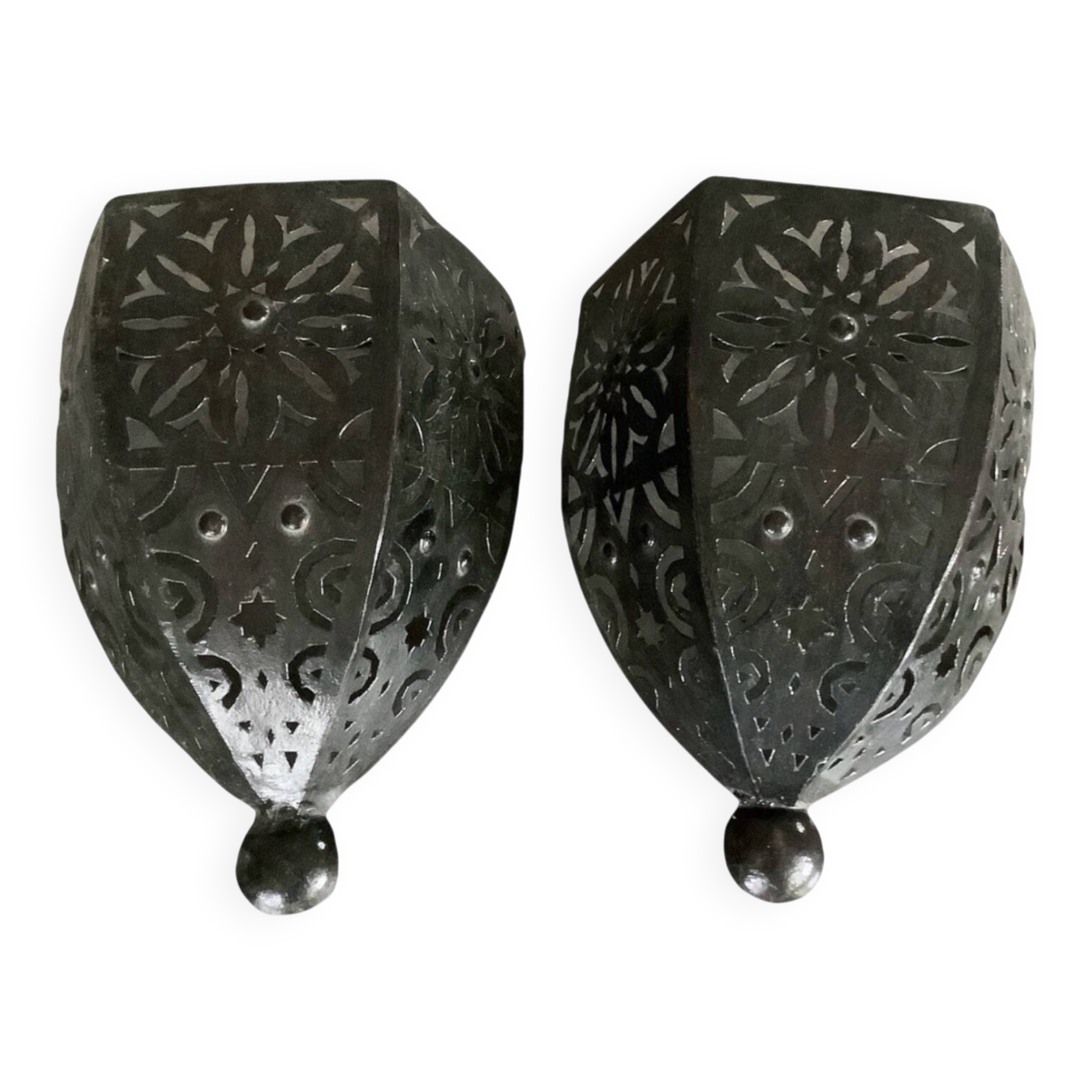 Pair of Wall Sconces in Iron with Cut-Out Patterns